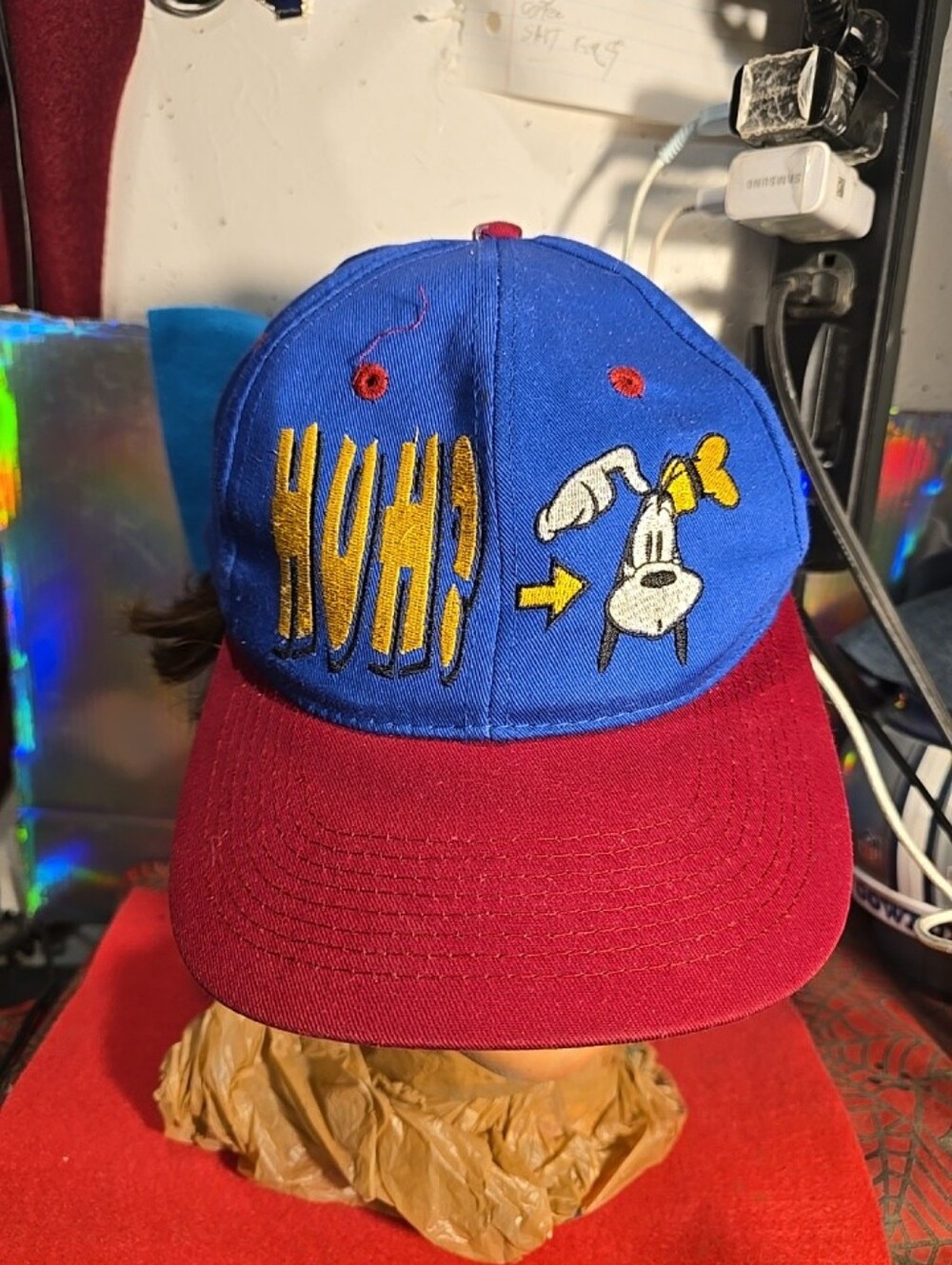 051126 Vintage 90s Mickey Unlimited Disney Goofy Embroidered Snapback Cap Huh?#b